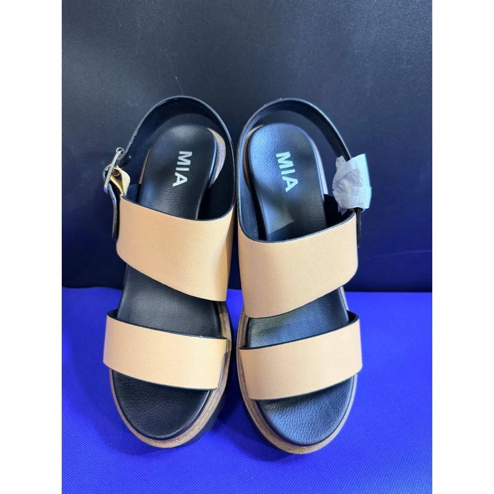 MIA Sheska Tan Nappa Leather Lug Sole Block Heel Sandals Women's‎ Size 8M